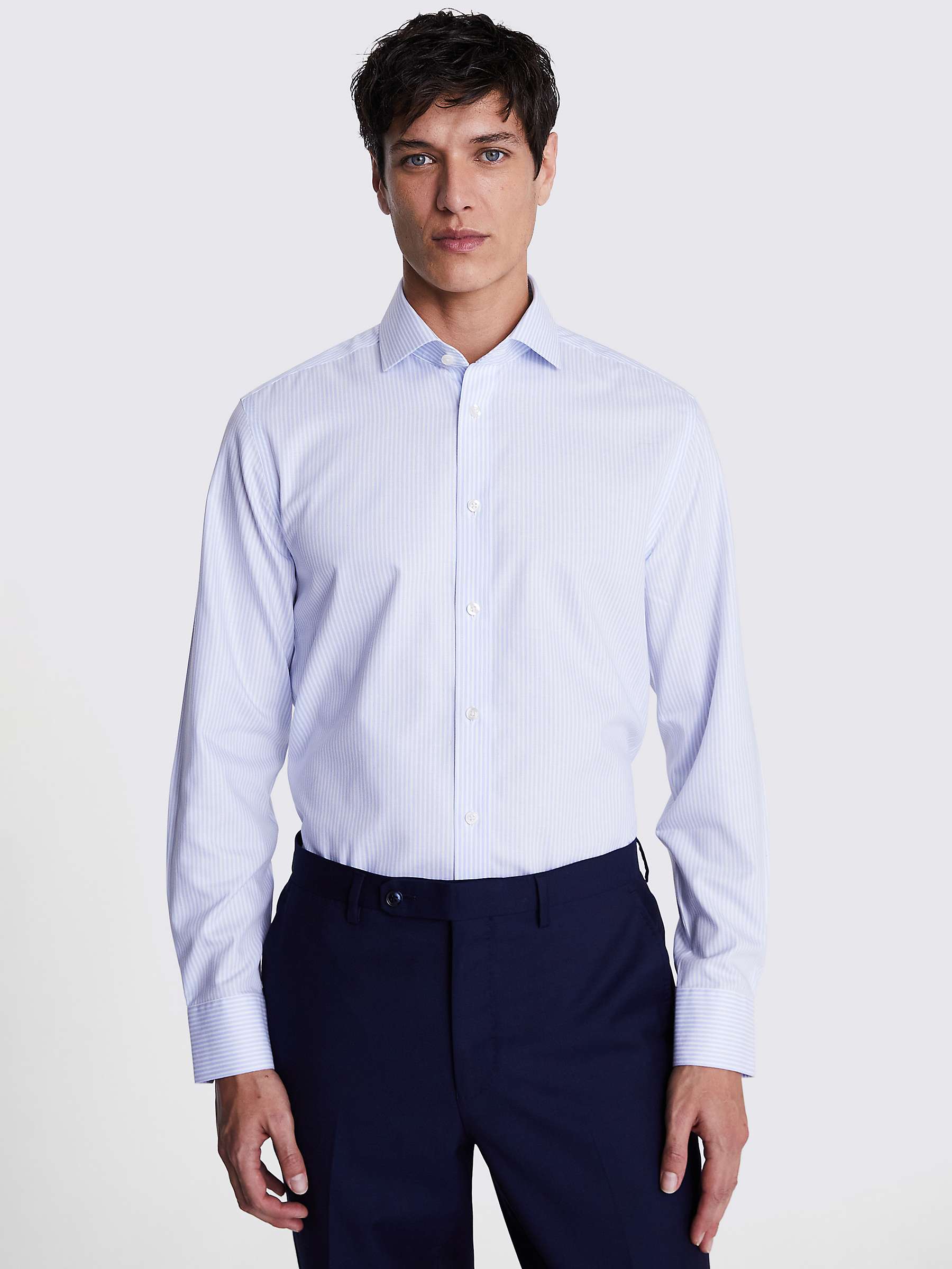 Buy Moss Tailored Fit Stripe Twill Shirt, Light Blue Online at johnlewis.com