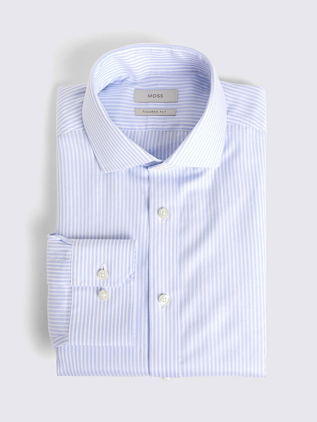 Moss Tailored Fit Stripe Twill Shirt, Light Blue