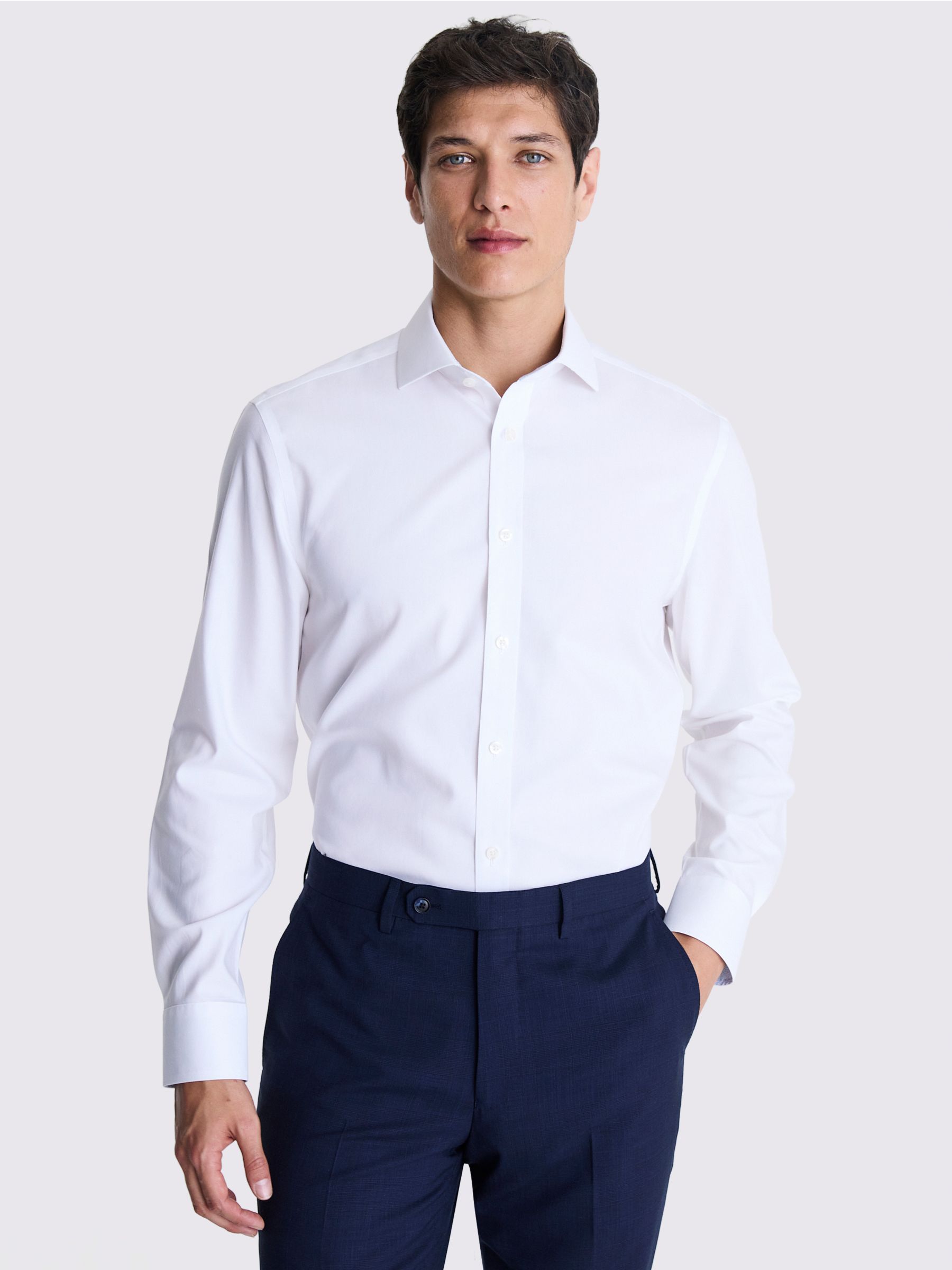 Moss Tailored Fit Pinpoint Oxford Contrast Non Iron Shirt, White, 16