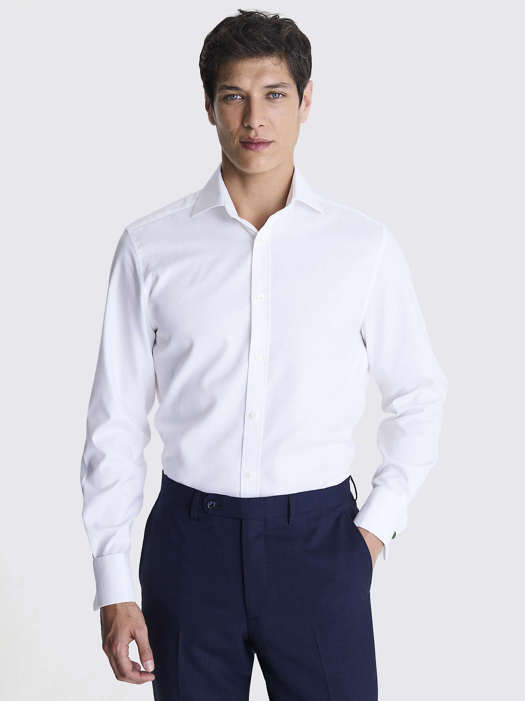 Buy Moss Tailored Fit Double Cuff Cotton Dobby Shirt, White Online at johnlewis.com