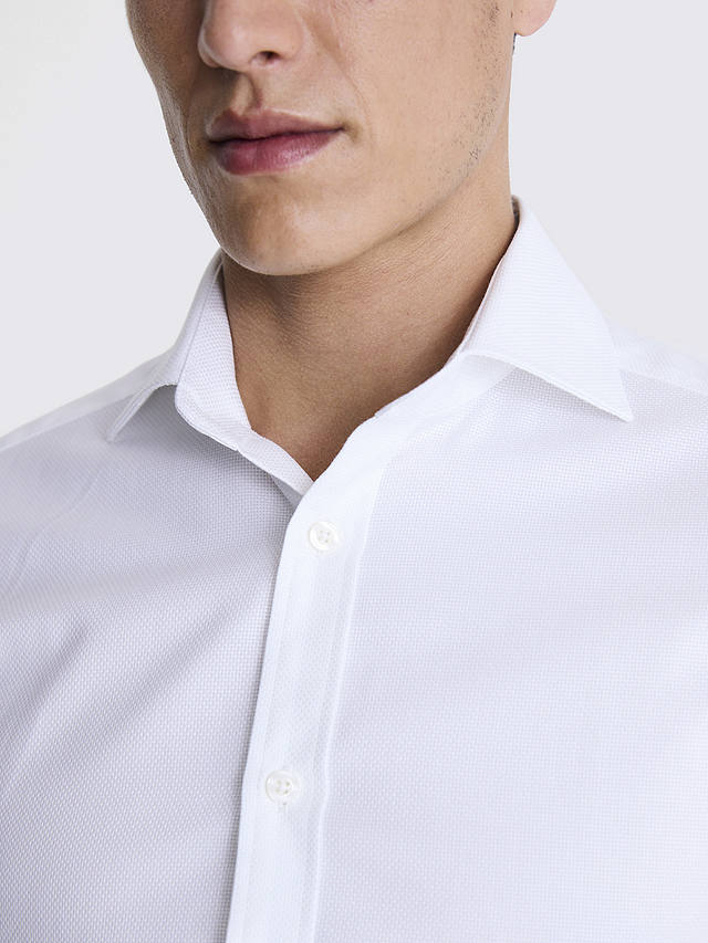 Moss Tailored Fit Double Cuff Cotton Dobby Shirt, White