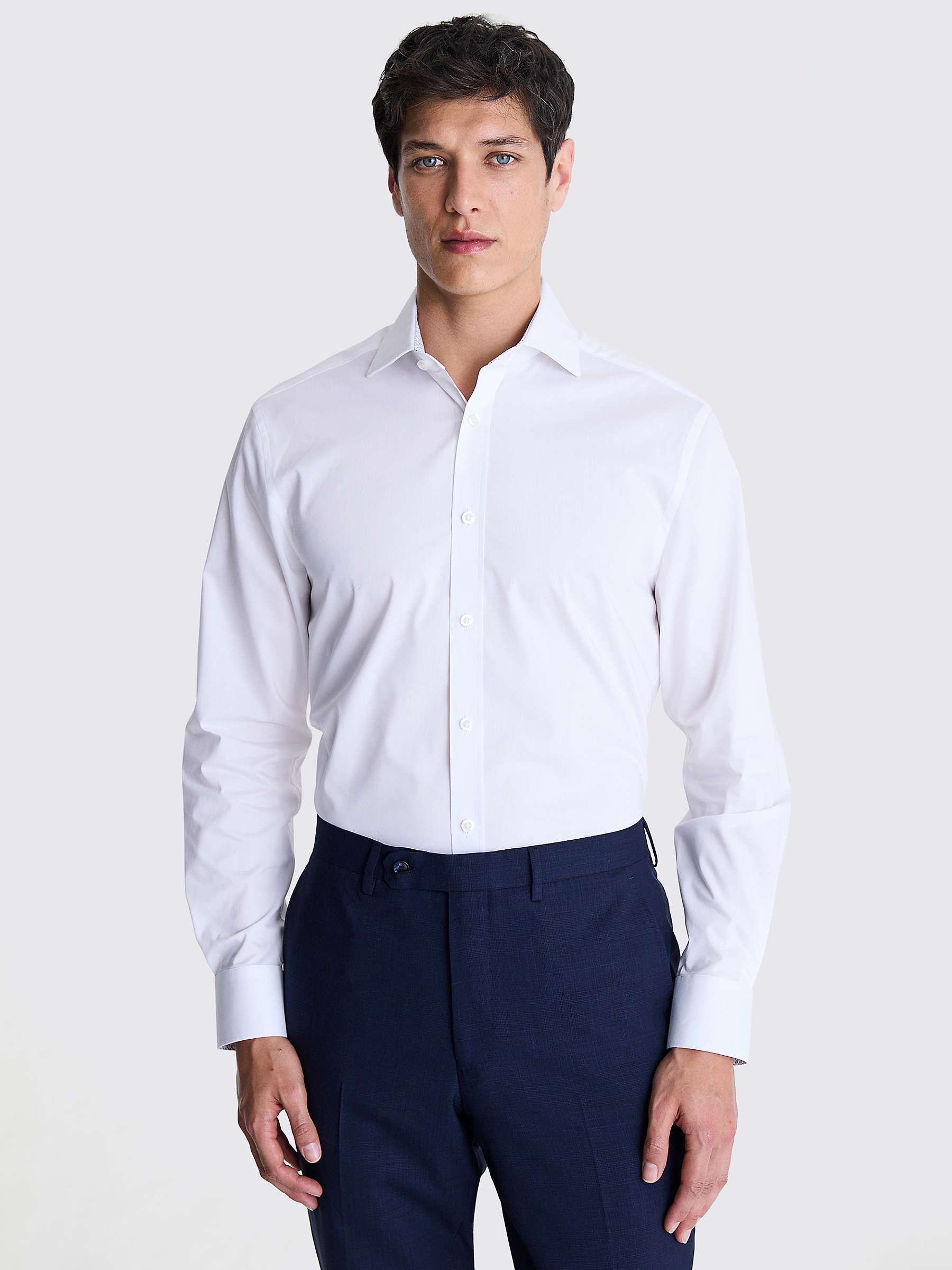 Buy Moss Tailored Fit Stretch Contrast Shirt, White Online at johnlewis.com