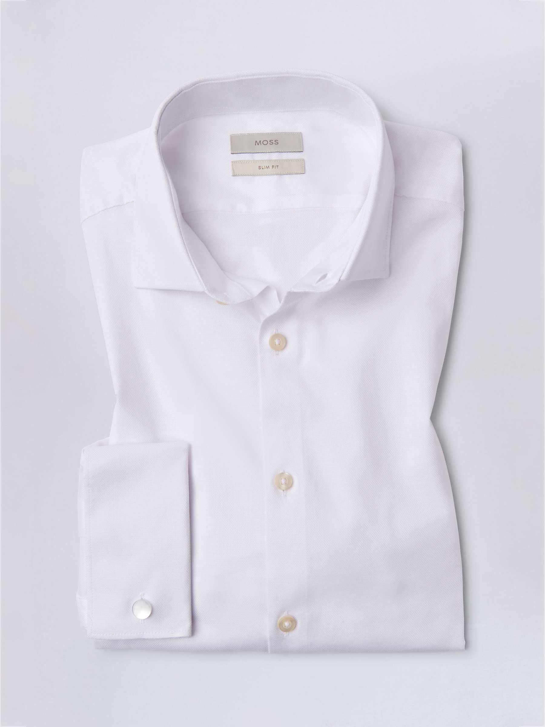 Buy Moss Slim Fit Dobby Cotton Blend Stretch Double Cuff Shirt, White Online at johnlewis.com