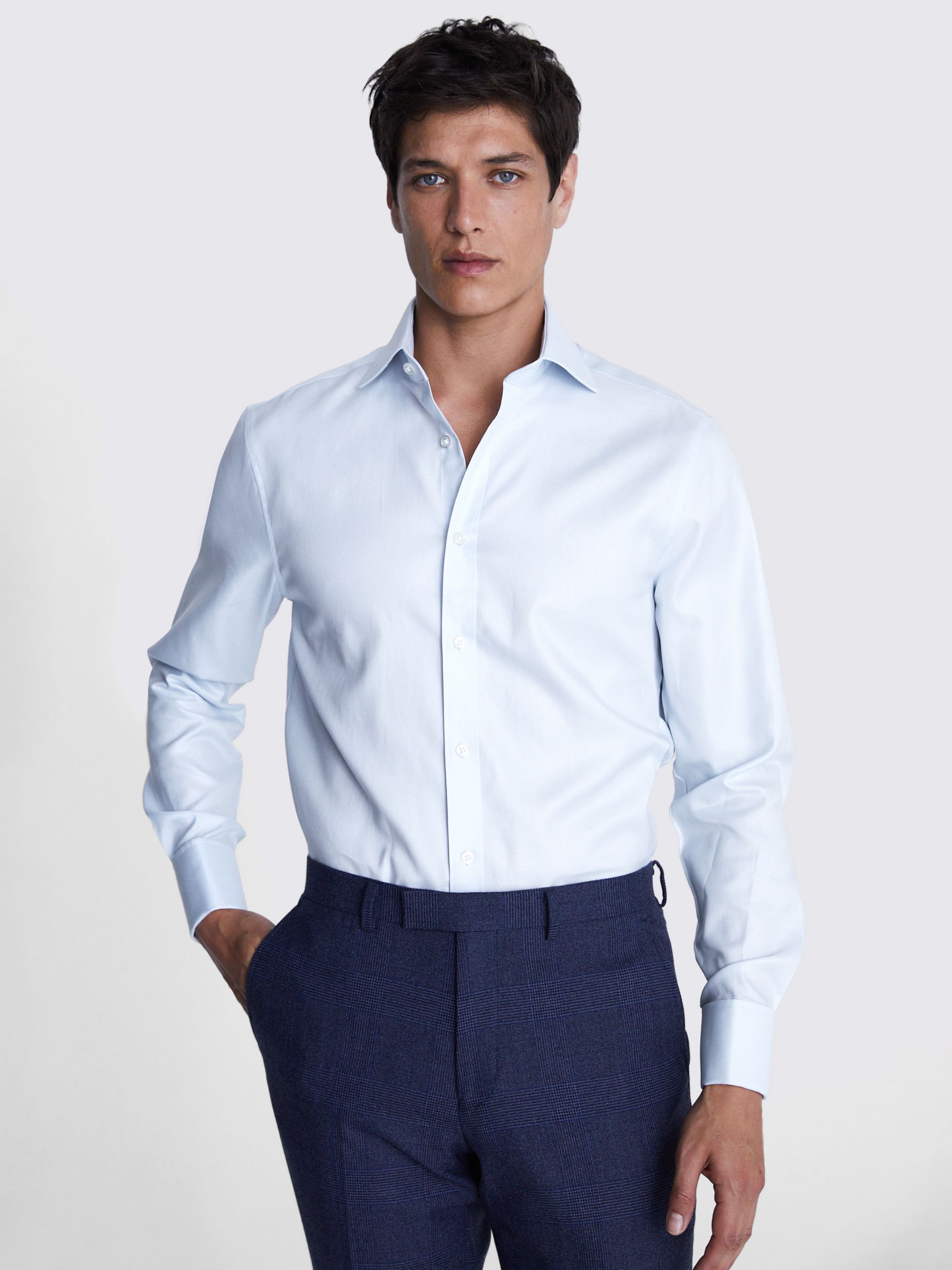 Moss Twill Tailored Fit Shirt, Light Blue at John Lewis & Partners