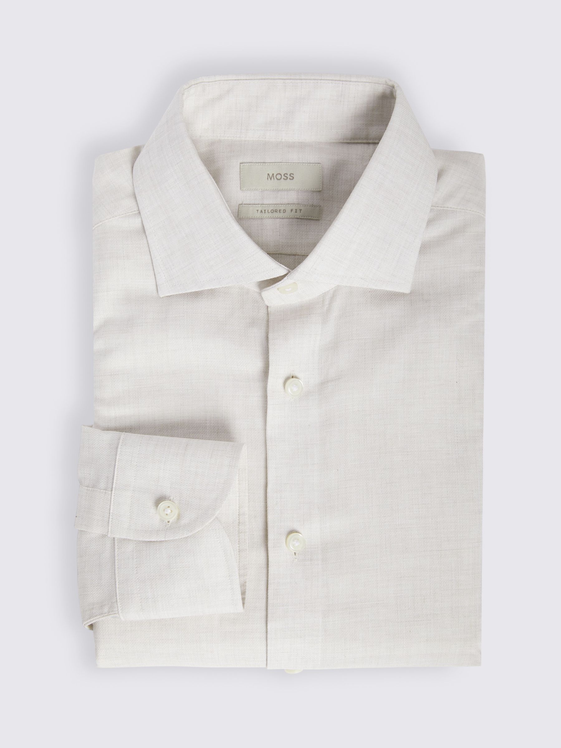 Moss Tailored Fit Long Sleeve Melange Shirt, Ivory, 14.5