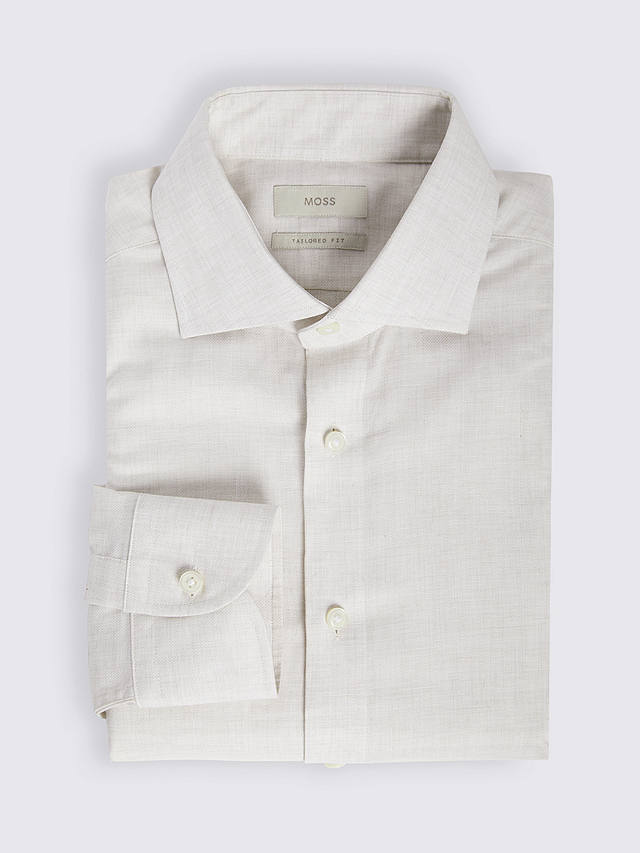Moss Tailored Fit Long Sleeve Melange Shirt, Ivory