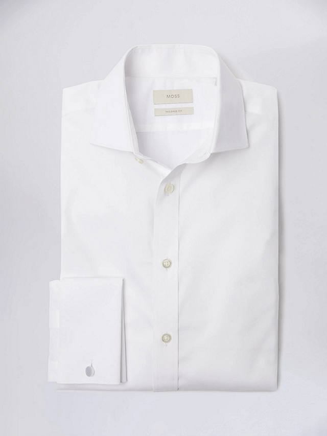 Moss Tailored Fit Double Cuff Stretch Shirt, White