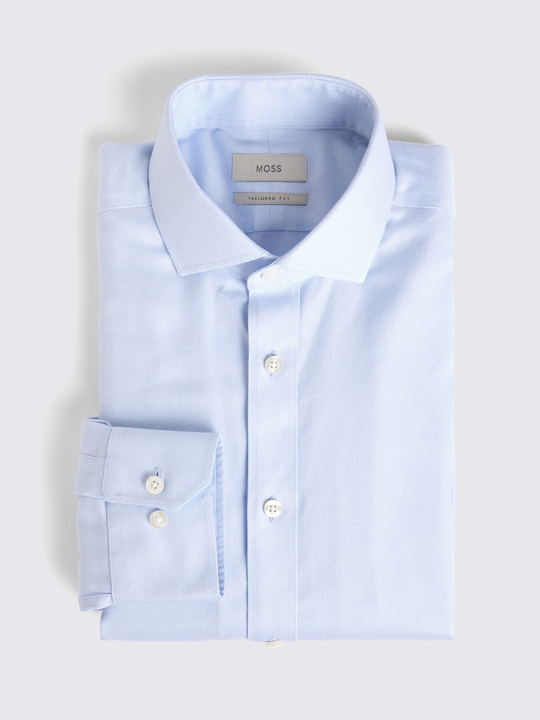 Buy Moss Tailored Fit Oval Textured Non-Iron Shirt, Sky Blue Online at johnlewis.com