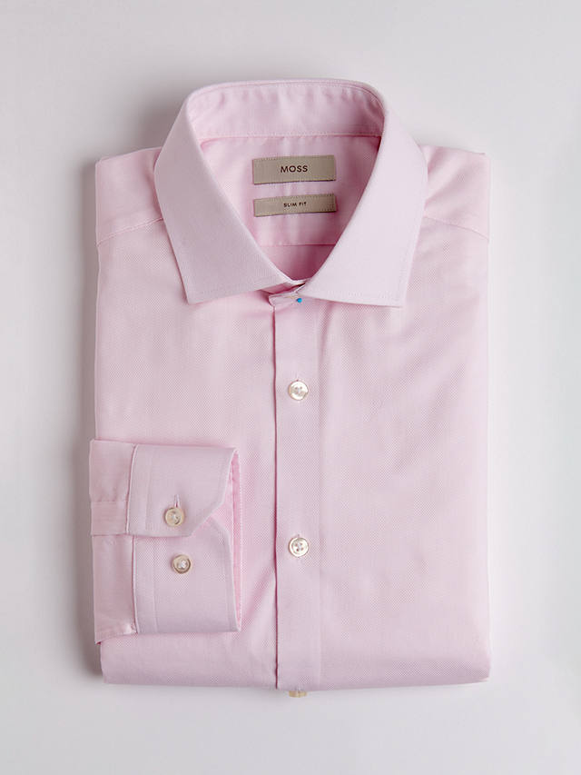 Moss Slim Fit Sky Dobby Cotton Blend Stretch Shirt, Pink