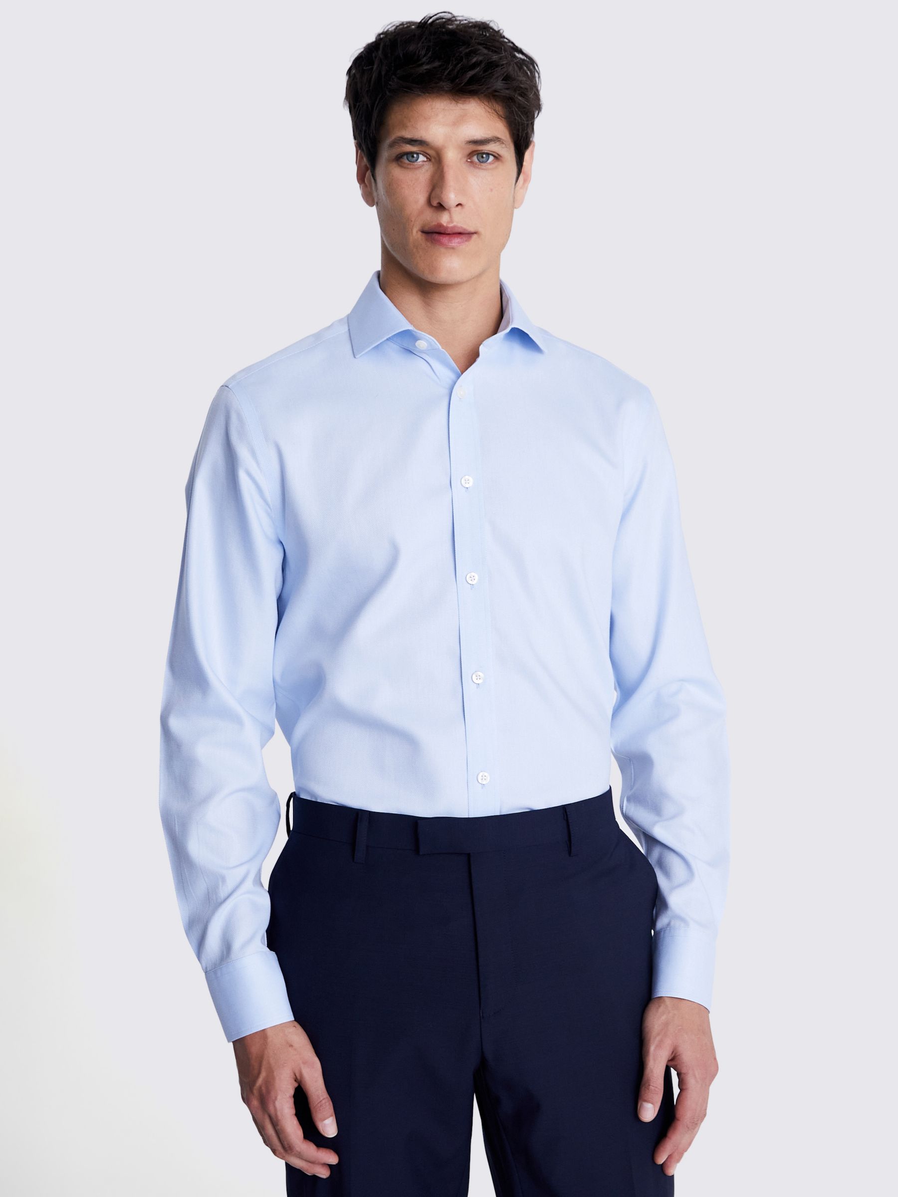 Moss Tailored Fit Royal Oxford Non-Iron Shirt, Sky Blue, 15.5