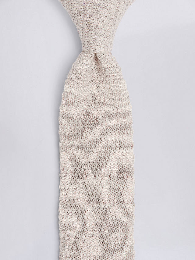 Moss Melange Knitted Linen Tie, Beige