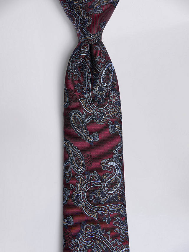 Moss Paisley Print Silk Tie, Burgundy/Navy