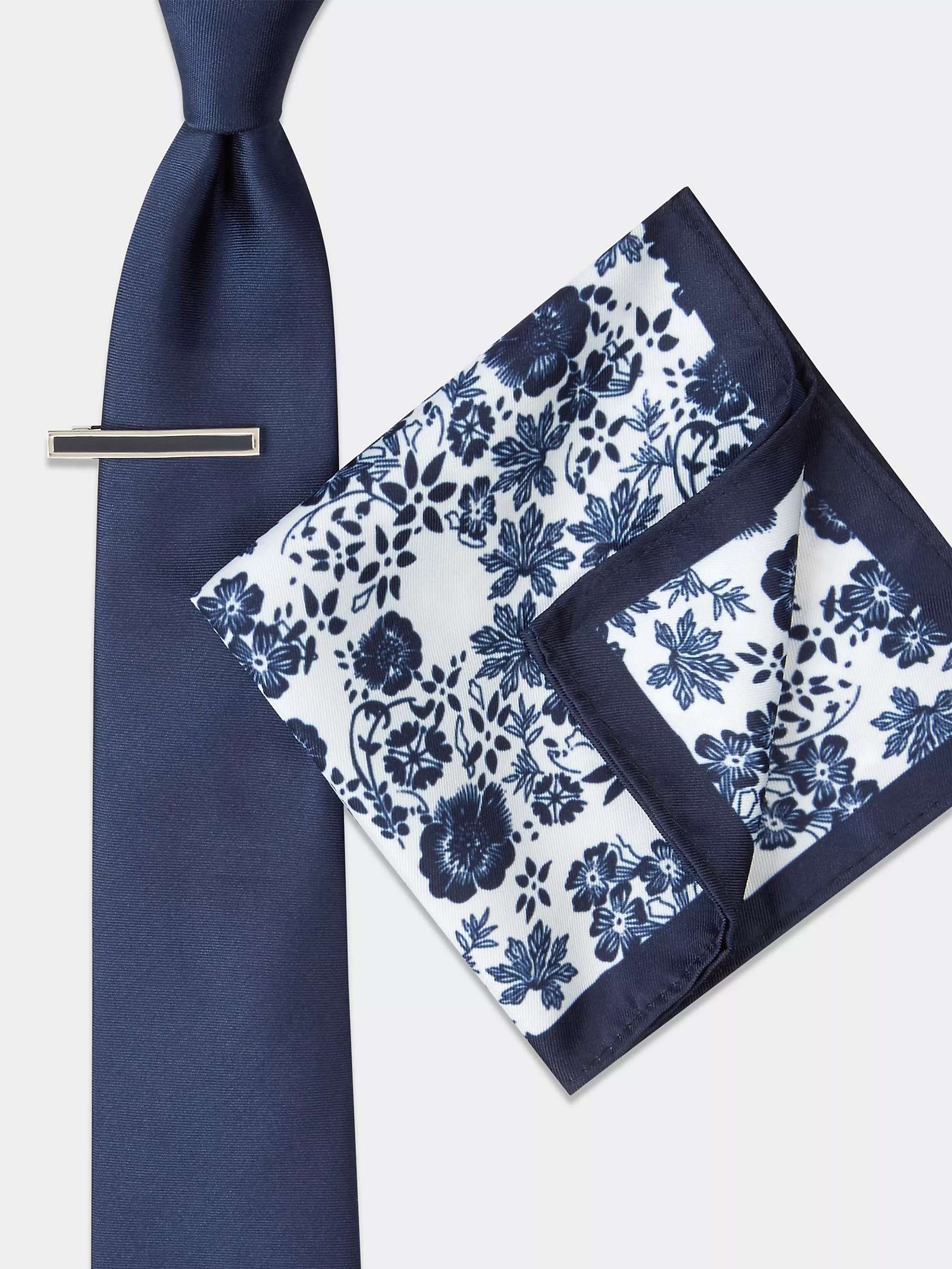 Buy Moss Plain Tie With Bar & Pocket Floral Print Square Set, Navy Online at johnlewis.com