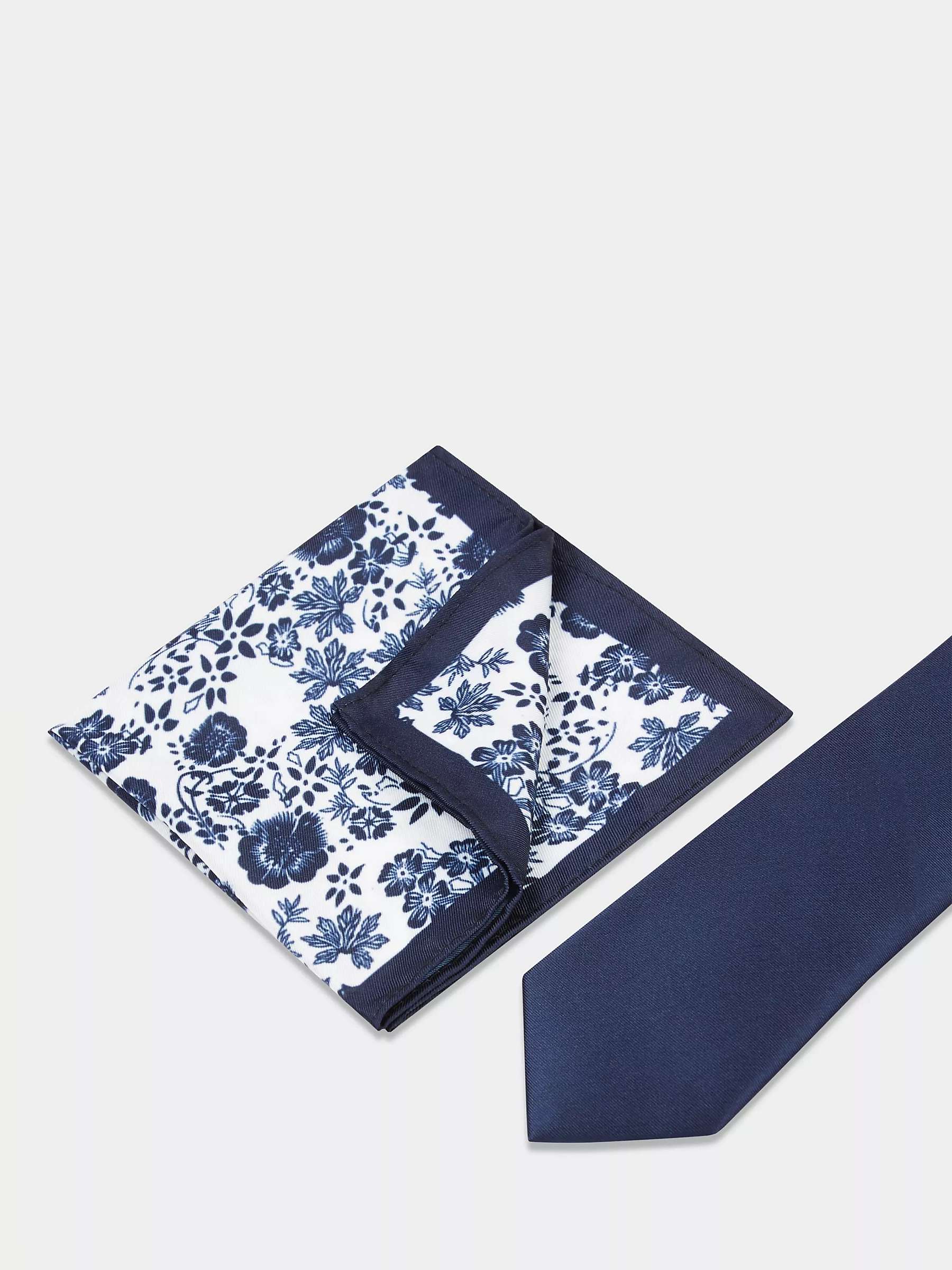 Buy Moss Plain Tie With Bar & Pocket Floral Print Square Set, Navy Online at johnlewis.com