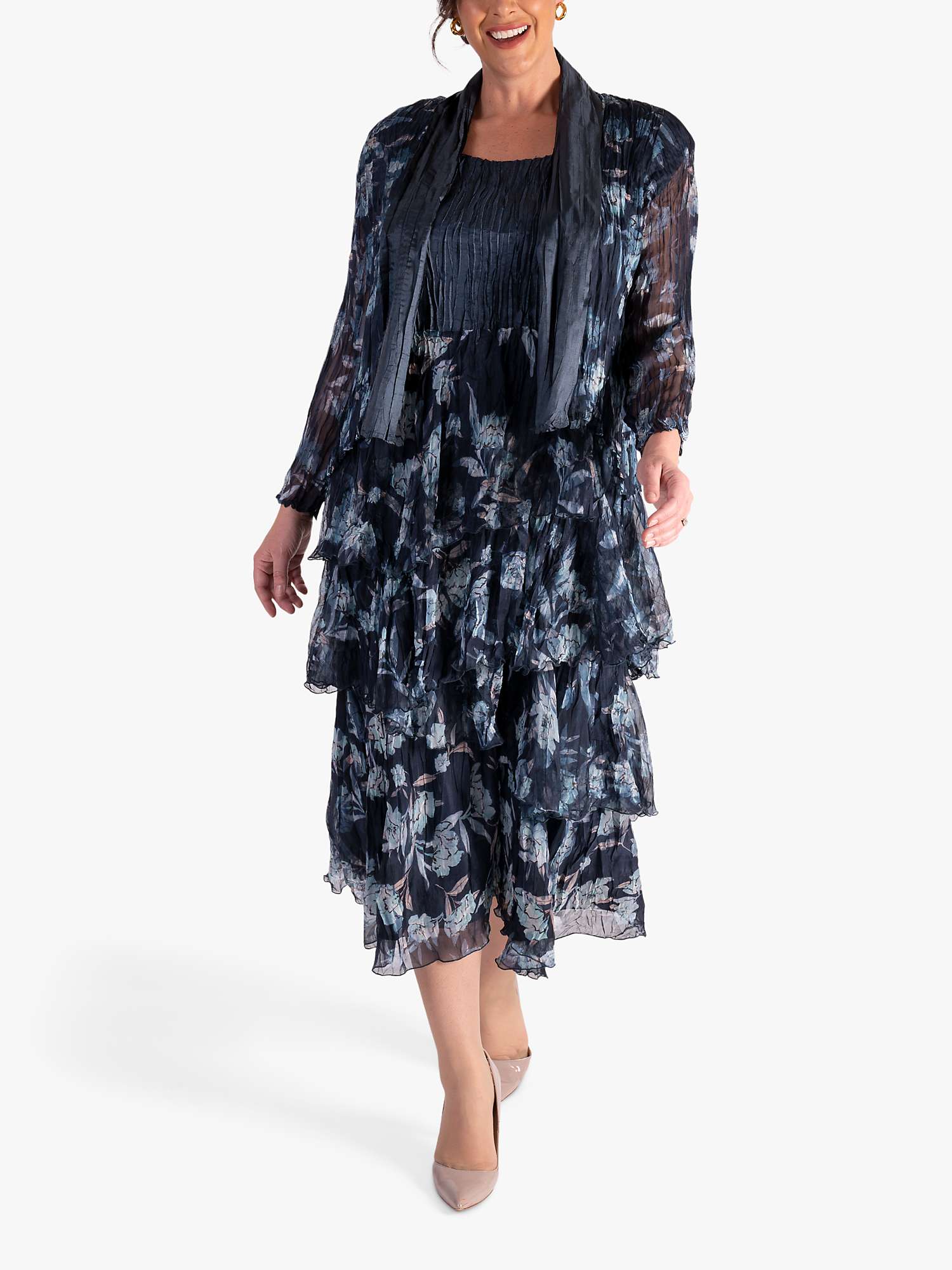 Buy chesca Plain Satin And Floral Print Chiffon Shrug, Navy Online at johnlewis.com