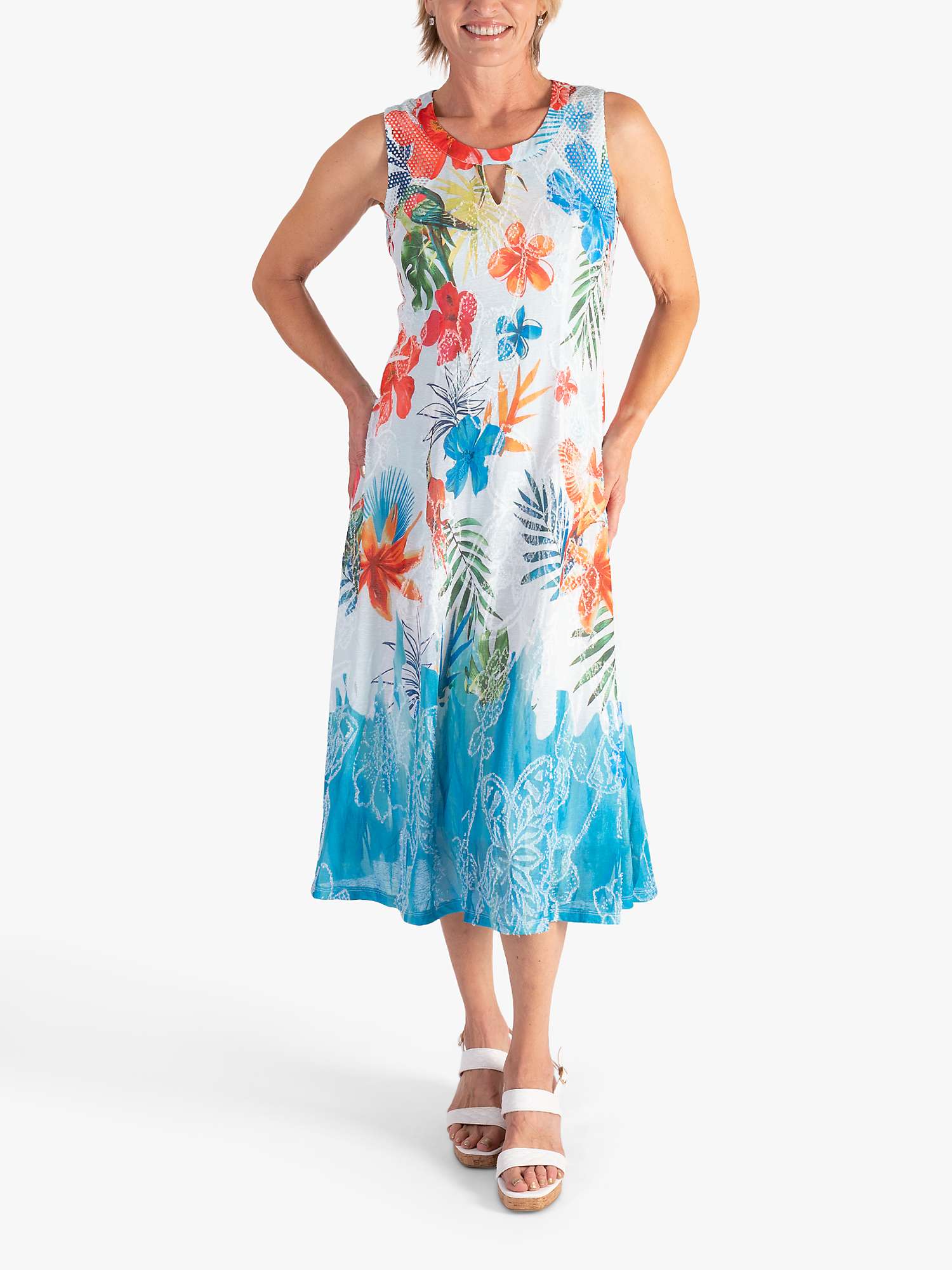 Buy chesca Hibiscus Border Sleeveless Mesh Midi Dress, White/Multi Online at johnlewis.com