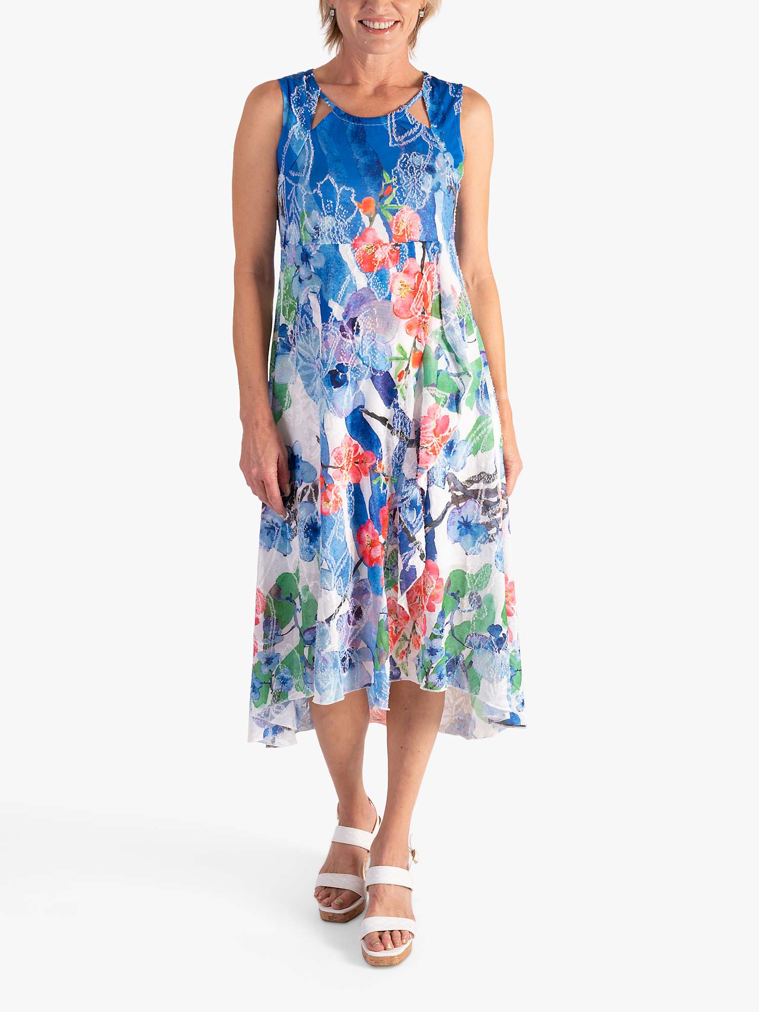 Buy chesca Tropical Flowers Sleeveless Mesh Midi Dress, Blue/Multi Online at johnlewis.com