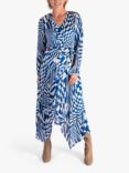 chesca Tie Waist Geometric Swirls Dress, Royal Blue/White