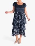 chesca Floral Satin Chiffon Dress, Navy/Multi