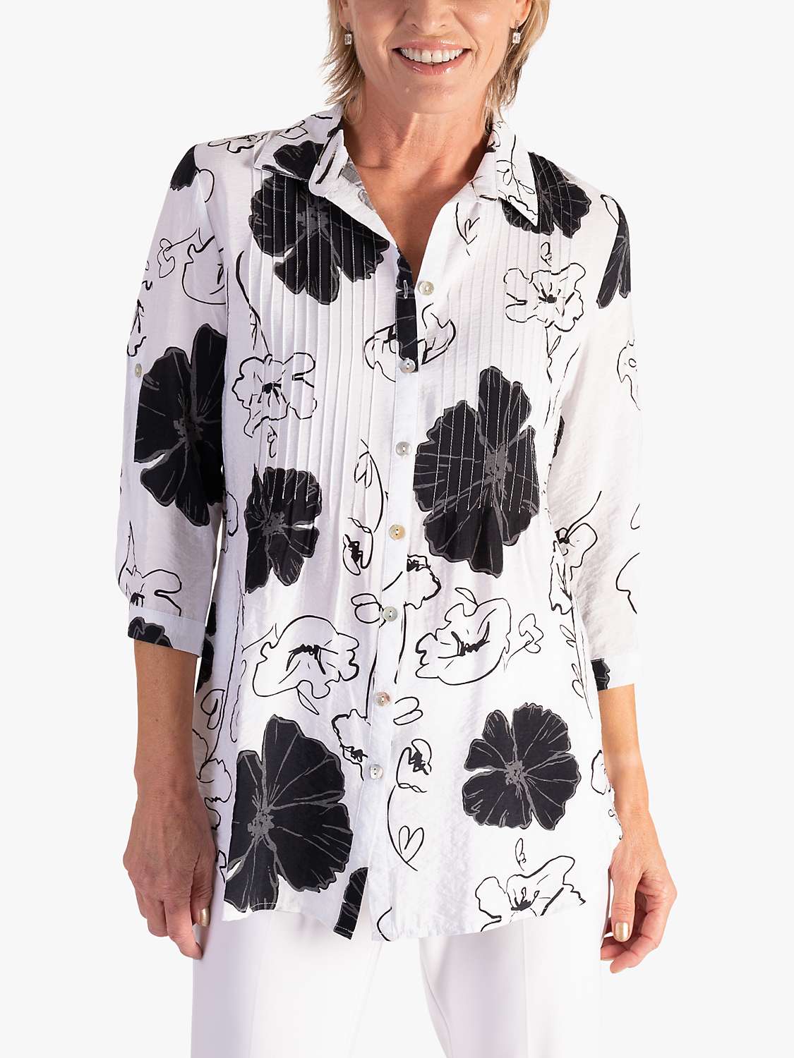 Buy chesca Floral Pintuck Shirt, White/Black Online at johnlewis.com
