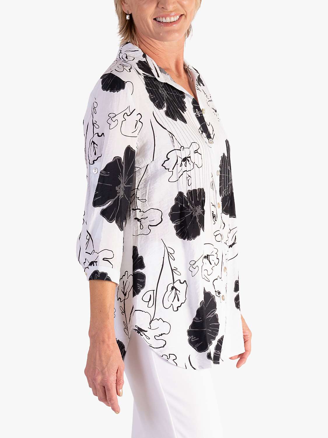 Buy chesca Floral Pintuck Shirt, White/Black Online at johnlewis.com