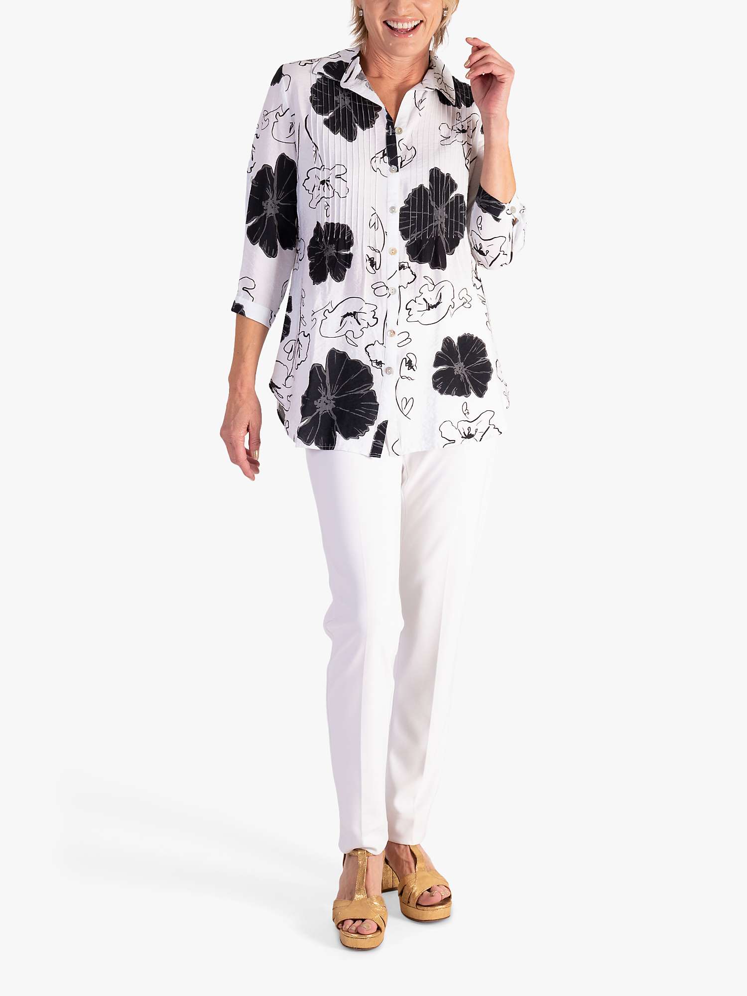 Buy chesca Floral Pintuck Shirt, White/Black Online at johnlewis.com