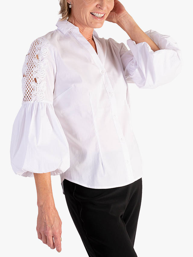 chesca Puff Sleeved Lace Detail Shirt, White