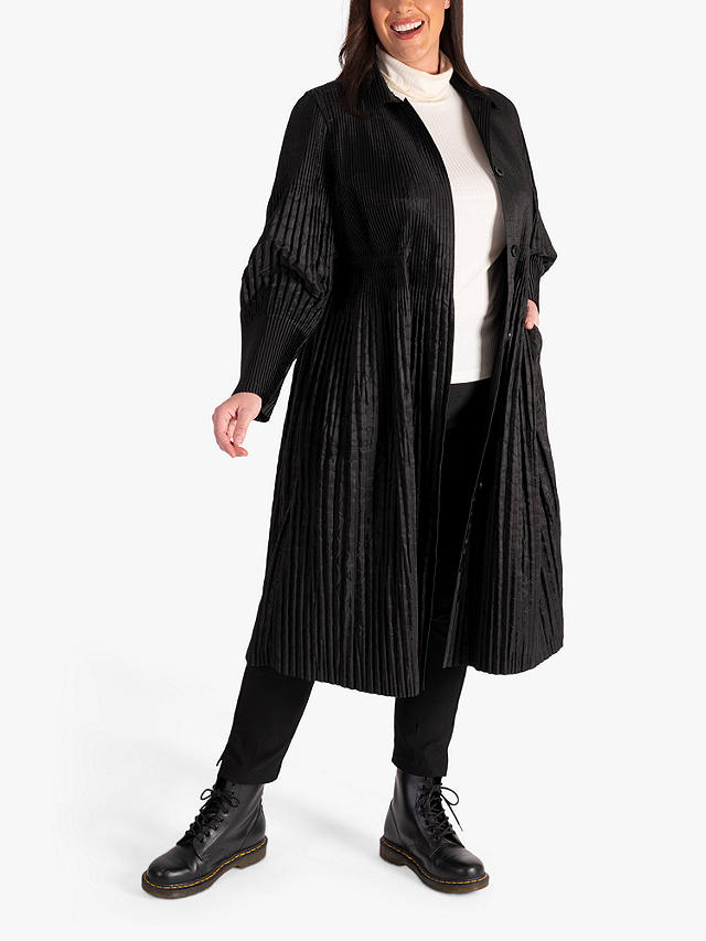 chesca Lightweight Quilt Pleated Long Coat, Black