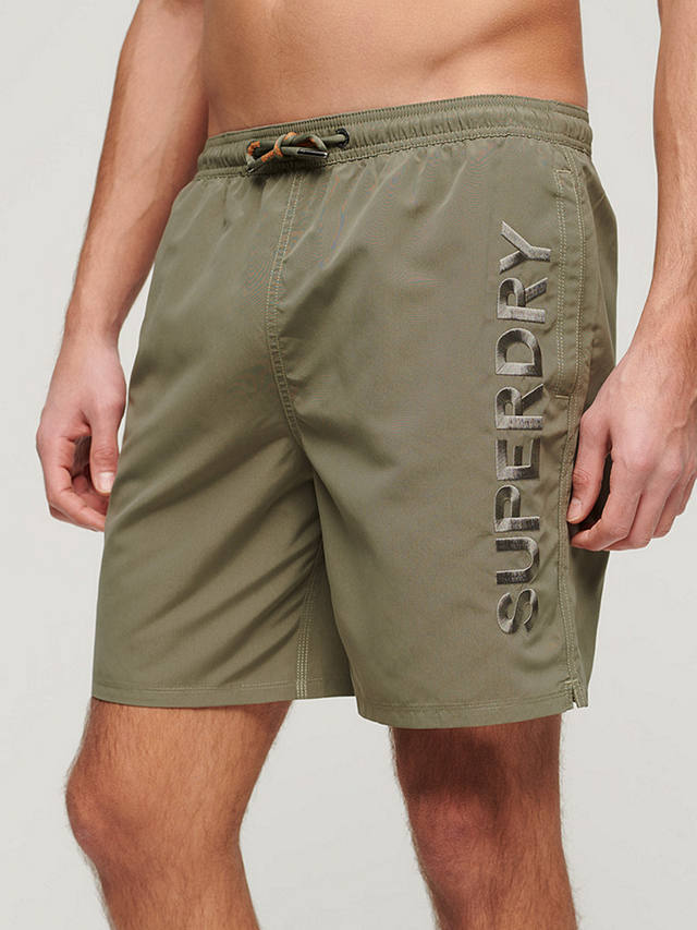Superdry Premium Embroidered 17" Swim Shorts, Light Khaki Green