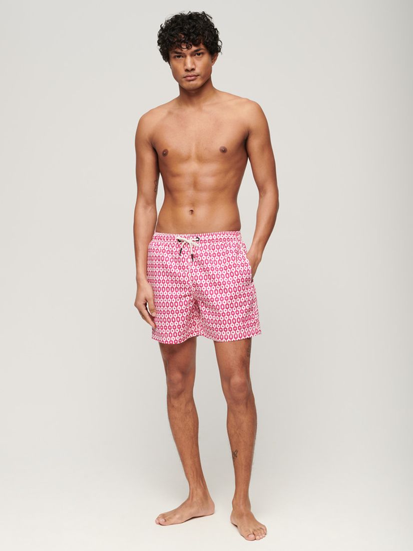Superdry Geometric Print 15" Swim Shorts, Pink/White, XXL