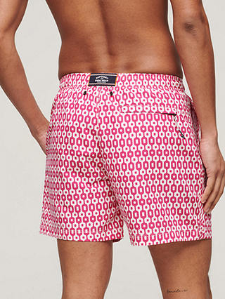 Superdry Geometric Print 15" Swim Shorts, Pink/White