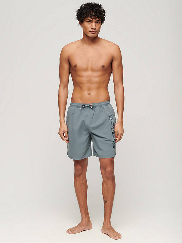 Superdry Premium Embroidered 17" Swim Shorts, Stormy Weather Grey