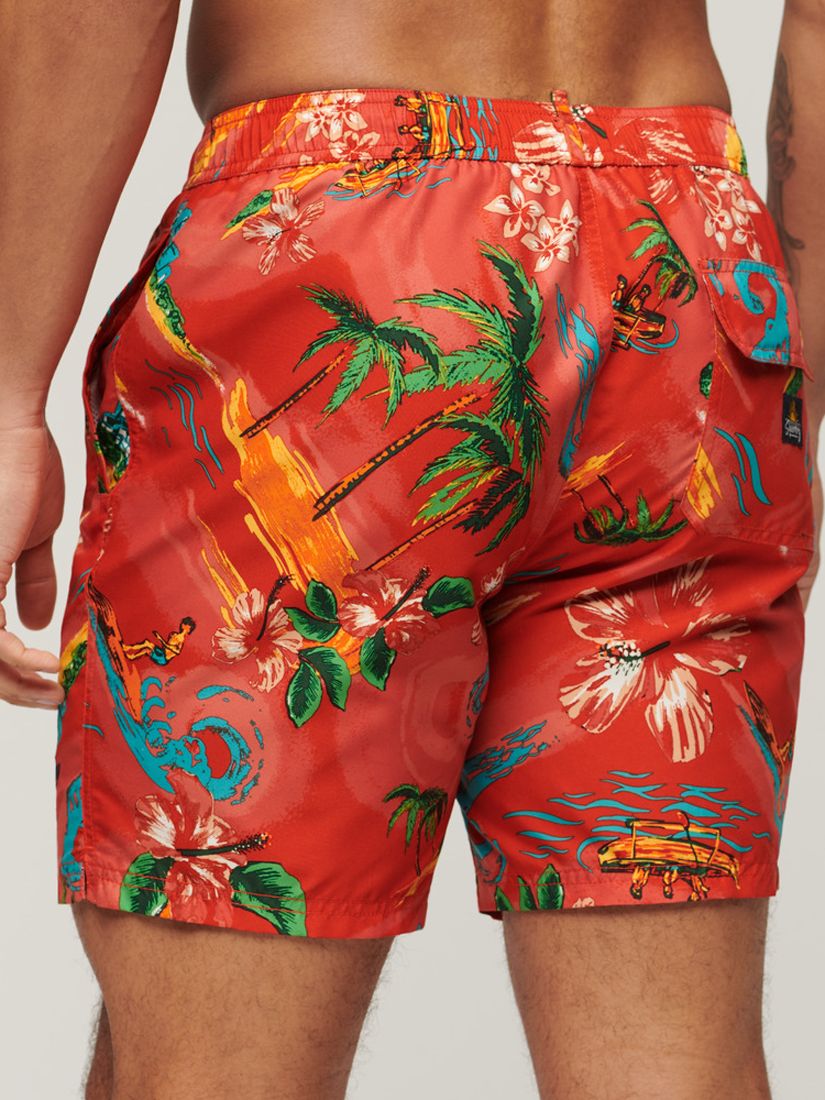 Superdry Recycled Hawaiian Print 17" Swim Shorts, Waikiki Red, S