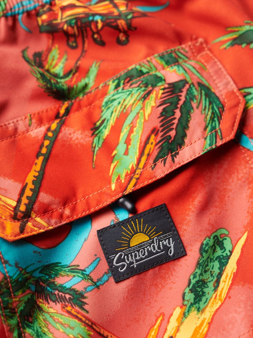 Superdry Recycled Hawaiian Print 17" Swim Shorts, Waikiki Red, S