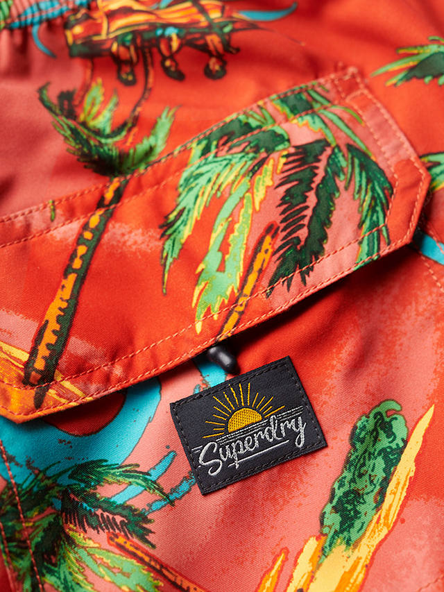 Superdry Recycled Hawaiian Print 17" Swim Shorts, Waikiki Red