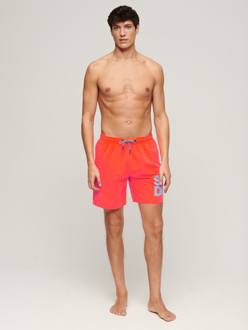 Buy Superdry Logo Recycled Swim Shorts, Hyper Fire Coral Online at johnlewis.com