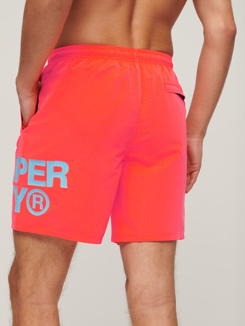 Buy Superdry Logo Recycled Swim Shorts, Hyper Fire Coral Online at johnlewis.com