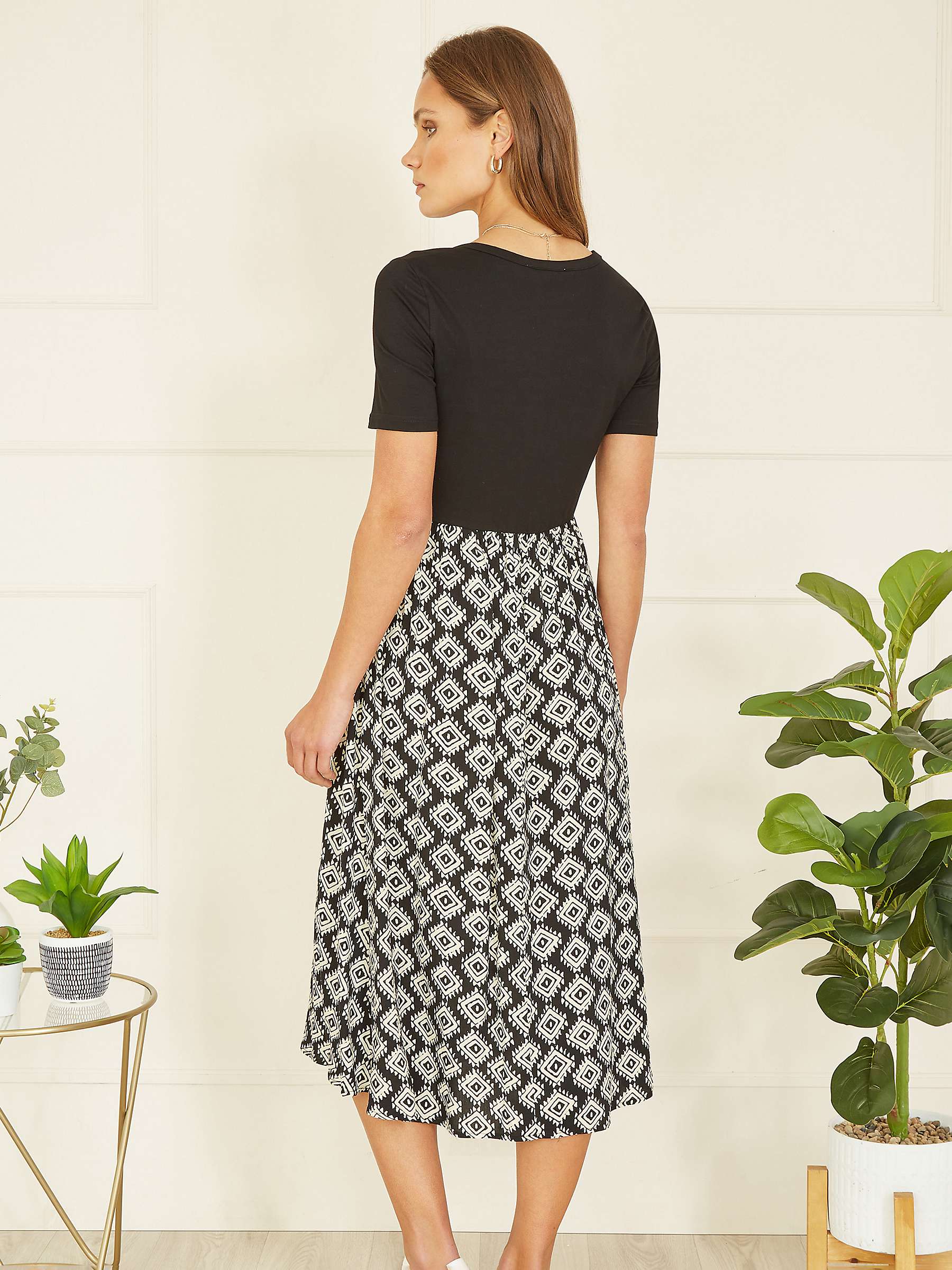 Buy Yumi Scoop Neck Geometric Dress, Black Online at johnlewis.com