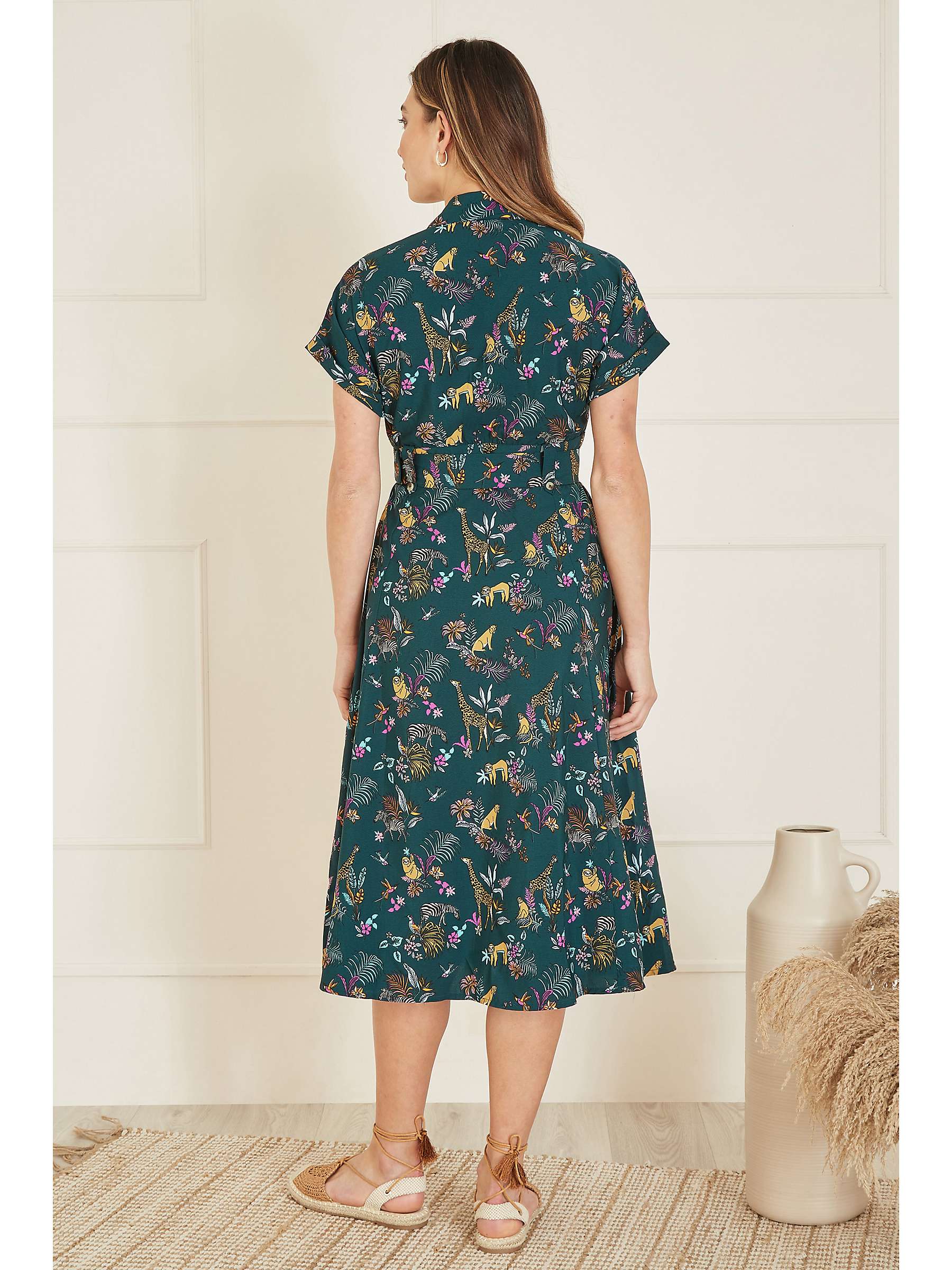 Buy Yumi Animal Print Shirt Midi Dress, Green Online at johnlewis.com