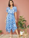 Yumi Floral Pleat Midi Wrap Dress, Blue
