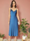 Yumi Cowl Neck Slip Midi Dress, Navy