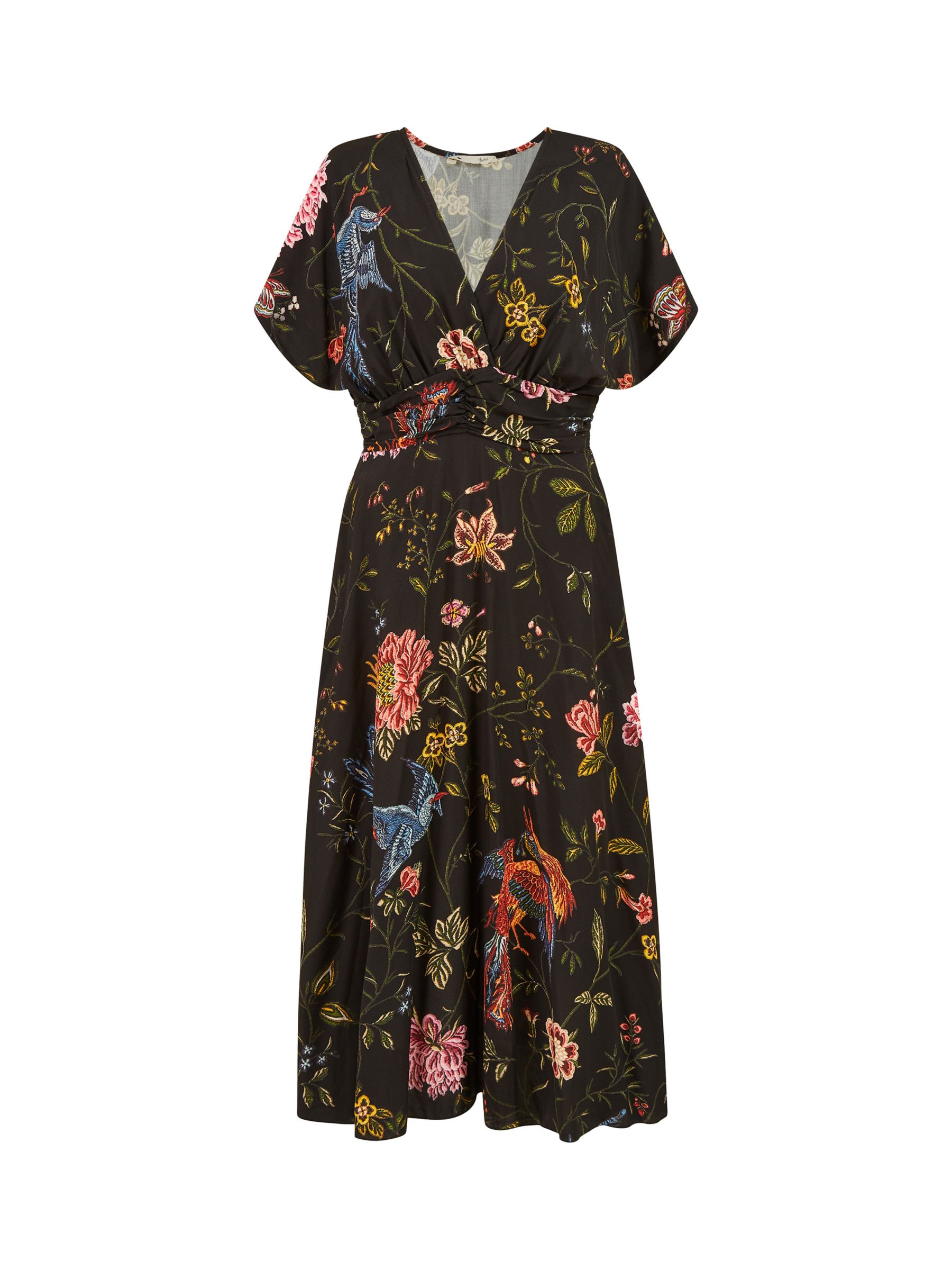 Yumi Bird And Floral Kimono Midi Dress, Black, 8
