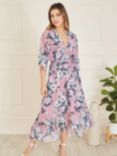 Yumi Floral Kimono Dipped Hem Dress, Pink/Multi