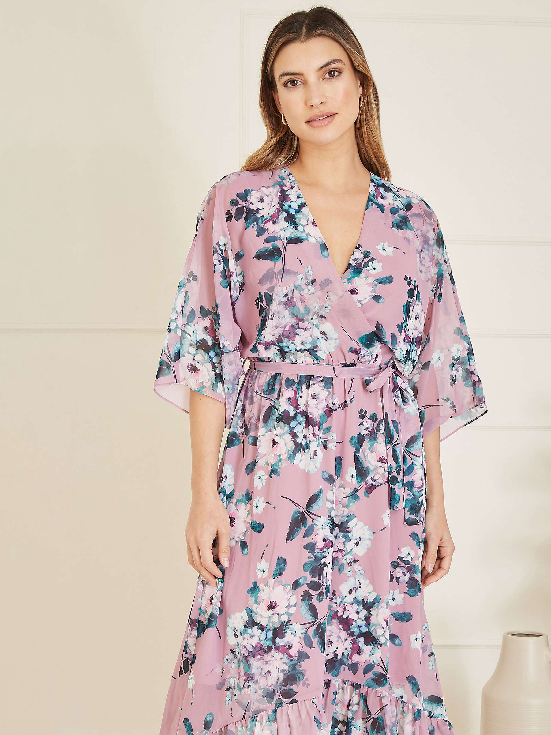 Buy Yumi Floral Kimono Dipped Hem Dress, Pink/Multi Online at johnlewis.com