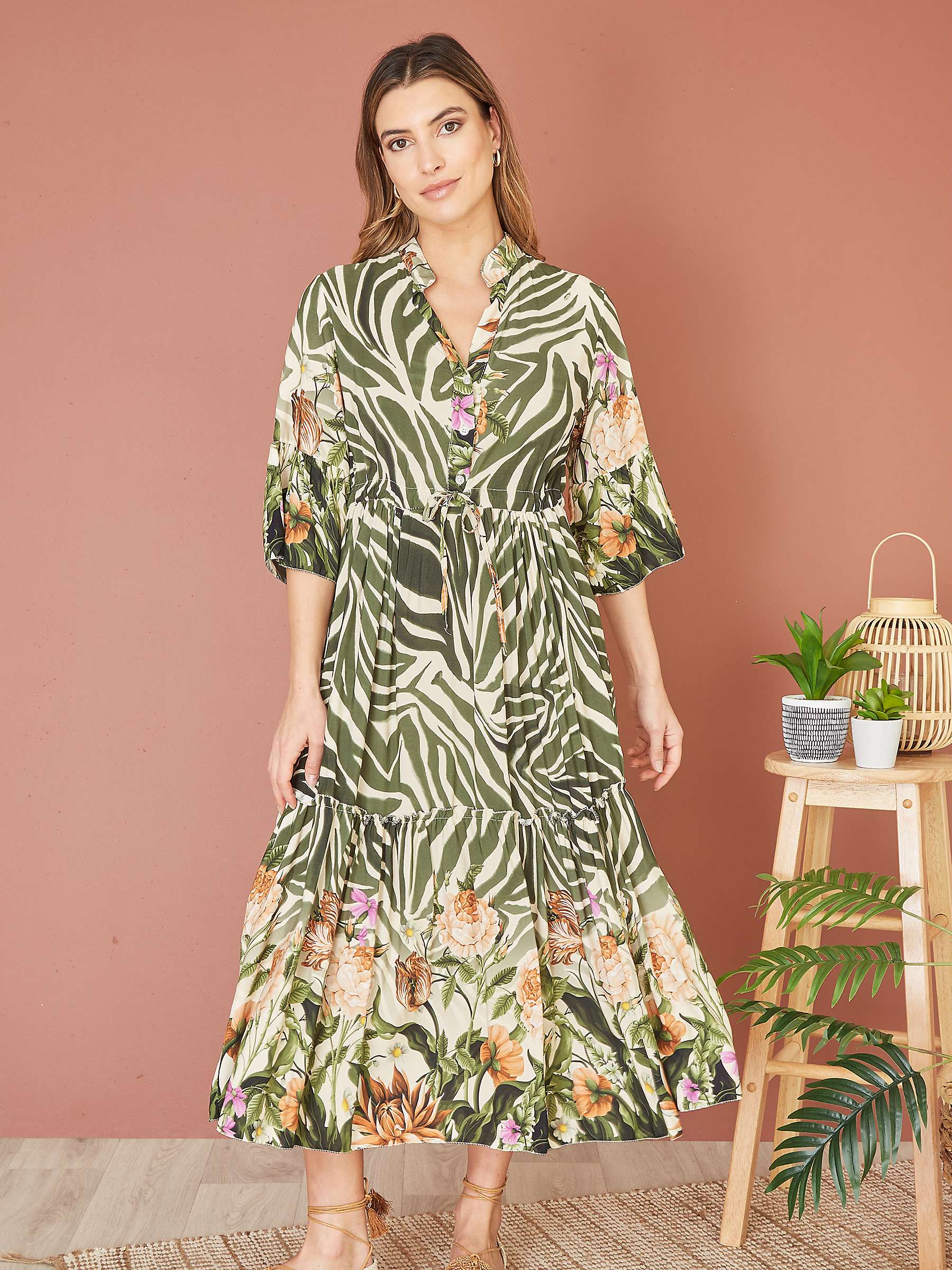 Buy Yumi Zebra Floral Print Midi Dress, Green Online at johnlewis.com