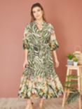 Yumi Zebra Floral Print Midi Dress, Green