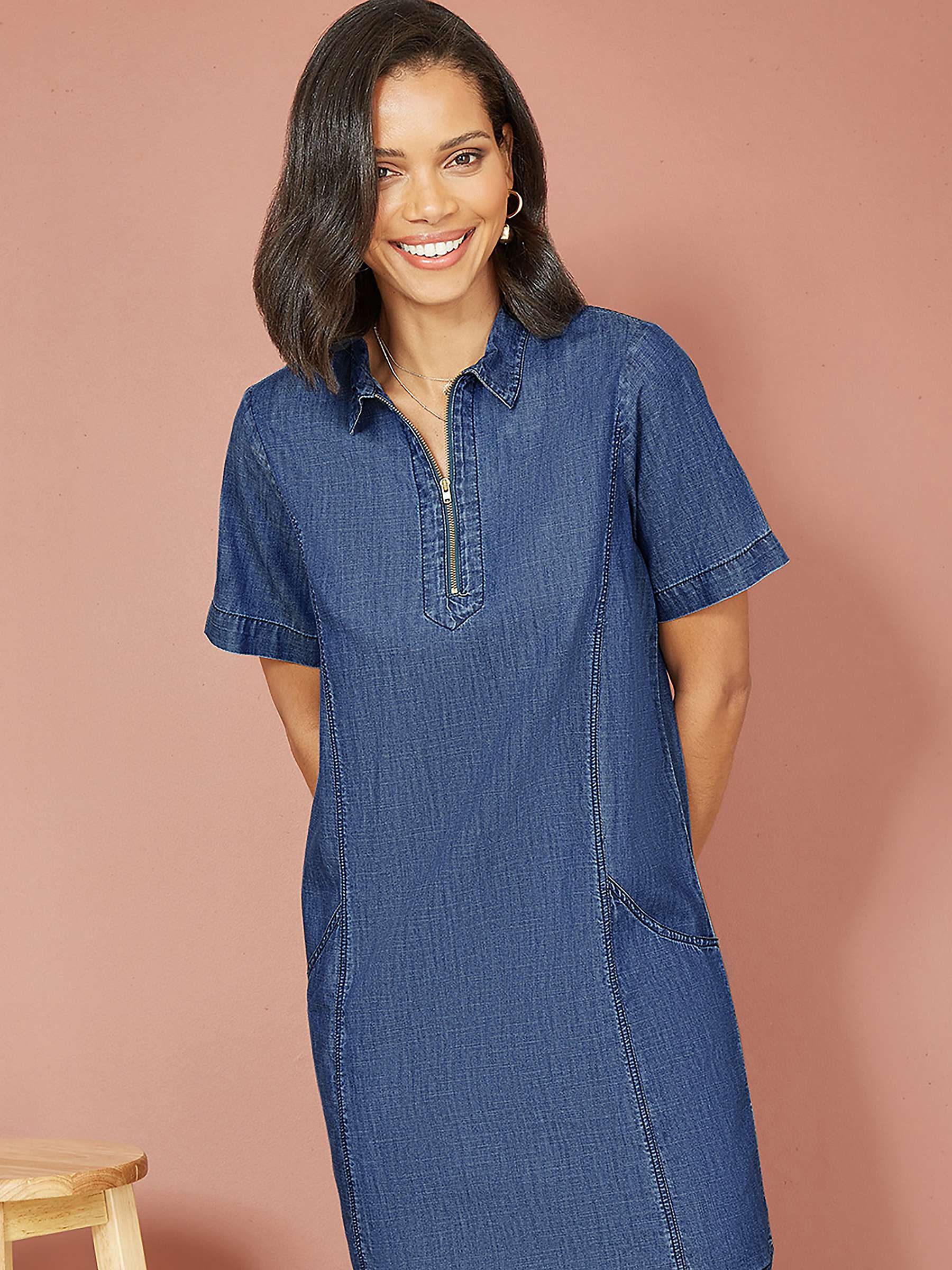 Buy Yumi Mini Cotton Tunic Dress, Blue Online at johnlewis.com