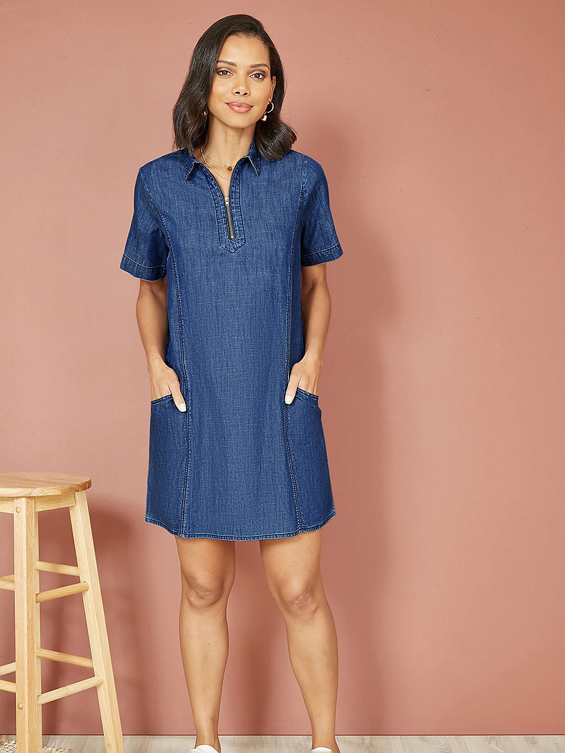 Buy Yumi Mini Cotton Tunic Dress, Blue Online at johnlewis.com