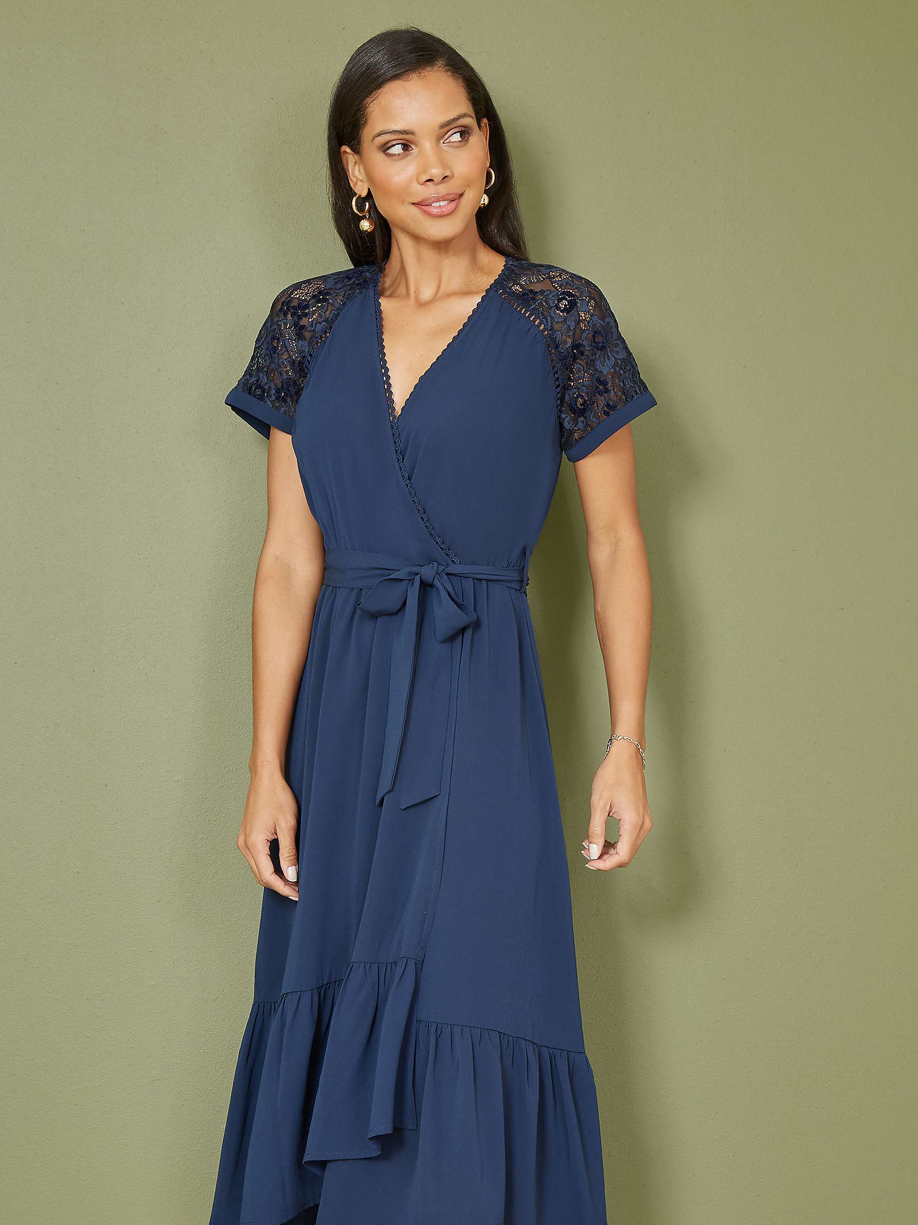 Buy Yumi Lace Wrap Midi Dress, Navy Online at johnlewis.com