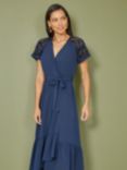 Yumi Lace Wrap Midi Dress, Navy